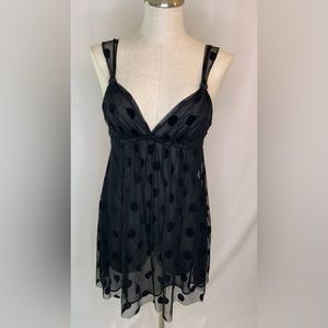 Oscar de la Renta Black chiffon nightie sexy babydoll polka dot teddy rosettes S